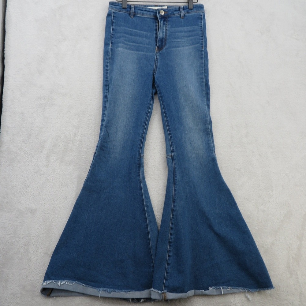 Chelsea & Violet Jeans Womens 26 Extreme Flare Bell Bottom Raw Hem Boho Denim